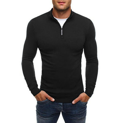 Męski sweter z półzamkiem, dopasowanym krojem slim fit, długimi rękawami i stójką - elegancki dzianinowy sweter na co dzień, do pracy i stylizacji smart casual warstwowych