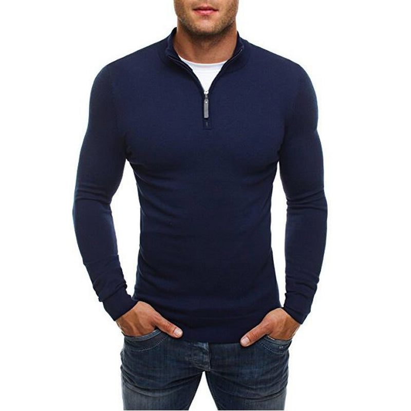 Męski sweter z półzamkiem, dopasowanym krojem slim fit, długimi rękawami i stójką - elegancki dzianinowy sweter na co dzień, do pracy i stylizacji smart casual warstwowych