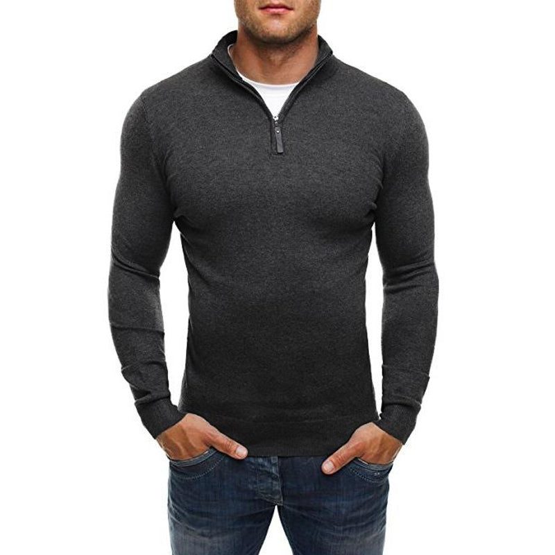 Męski sweter z półzamkiem, dopasowanym krojem slim fit, długimi rękawami i stójką - elegancki dzianinowy sweter na co dzień, do pracy i stylizacji smart casual warstwowych