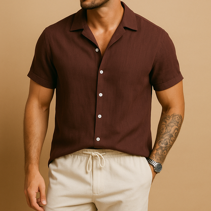 Men’s two-piece summer set with short-sleeved shirt and drawstring pants - lightweight, breathable design for vacations, city trips, and casual summer occasions